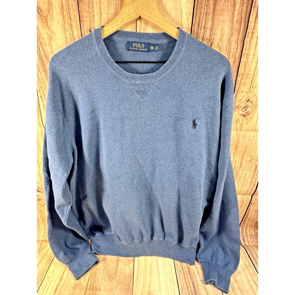 Polo Ralph Lauren Mens Sweater 2XL Blue Crew Neck Pullover XXL Cotton‎